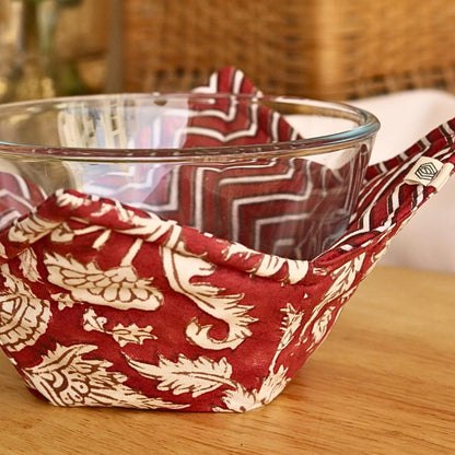 All Over Red Floral & Chevron Bowl Pot Holder