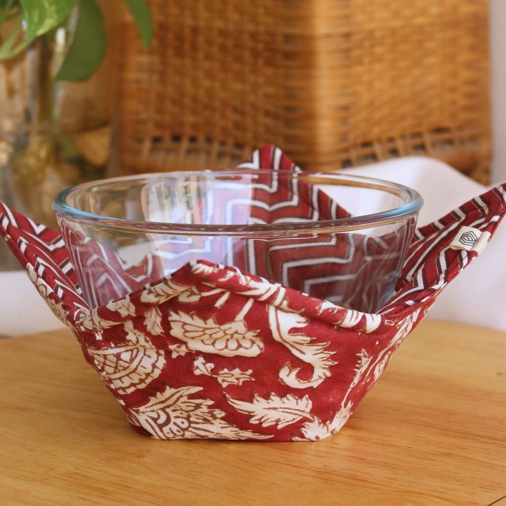 All Over Red Floral & Chevron Bowl Pot Holder