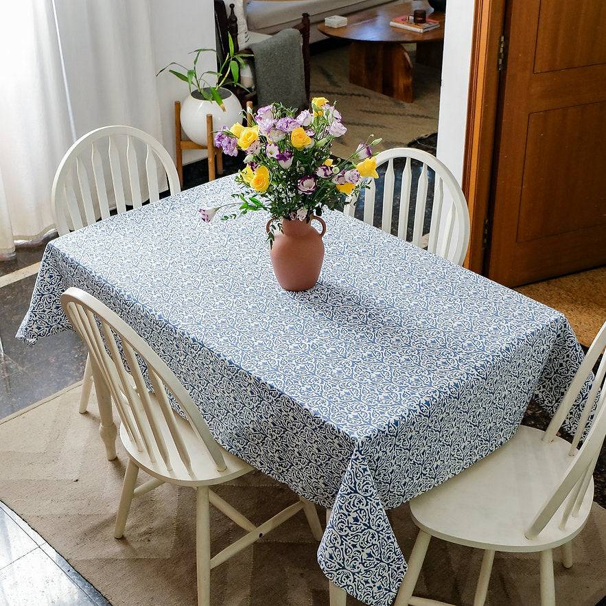 Whispers of the Sea Tablecloth + Woven Aegean Blue Placemats Combo