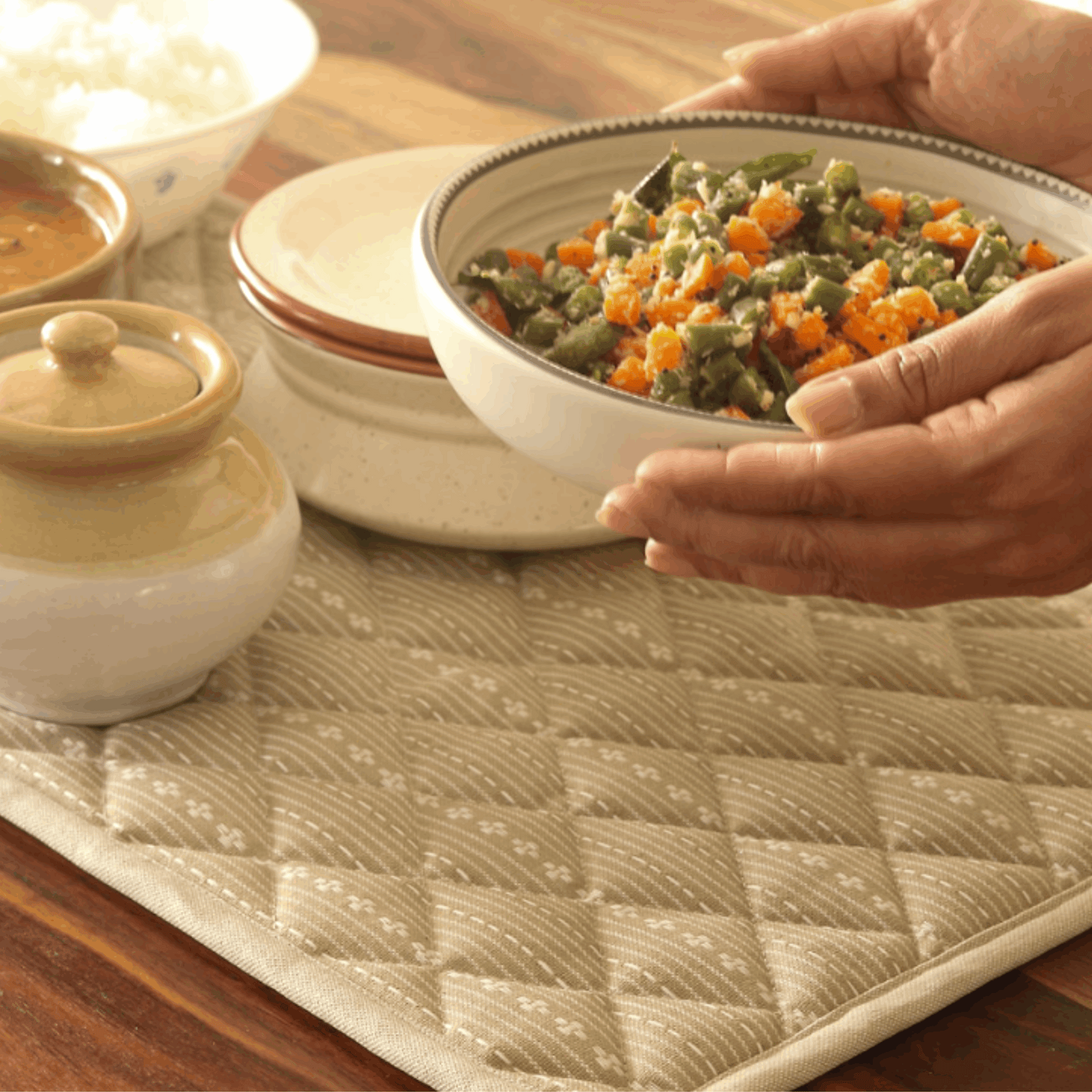 Woven Desert Sand Tablecloth + Serene Sunset Tablecloth Combo