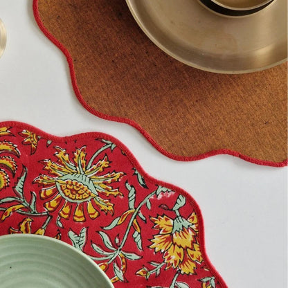 Acres Wild Placemats by The Yard House in bold red, featuring floral designs. Available in rectangle (12" x 17") and round...
