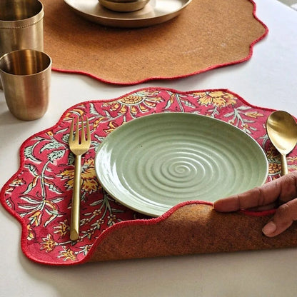 Acres Wild Placemats by The Yard House in bold red, featuring floral designs. Available in rectangle (12" x 17") and round...