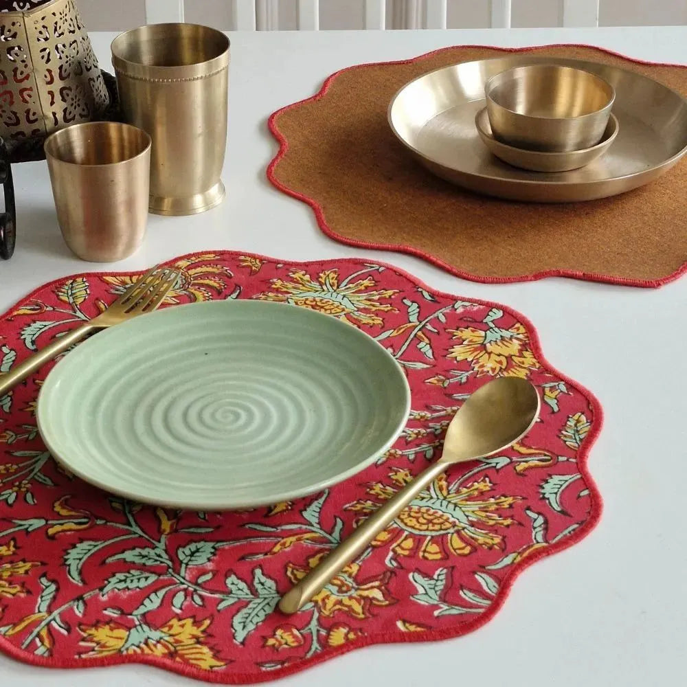 Acres Wild Placemats by The Yard House in vibrant red, featuring floral designs; available in rectangular (12" x 17") and ...