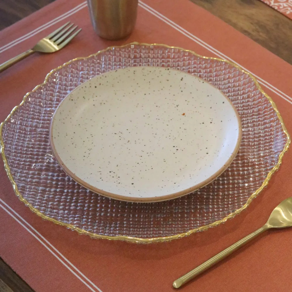 Agra Red Placemats by The Yard House in terracotta pink, set of 4, featuring bold geometric patterns and traditional India...
