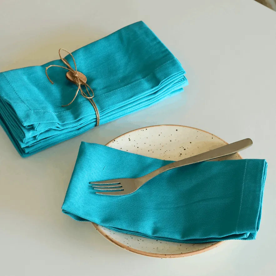 Set of 4 blue cotton table napkins by The Yard House, perfect kitchen essentials for dining and entertaining.