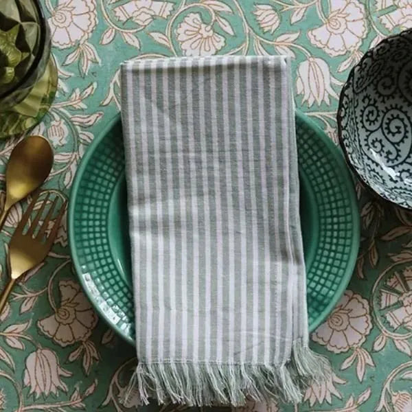 Sage Mirage Cotton Table Napkins by The Yard House, set of 4 in sage green, perfect kitchen essentials for stylish dining.