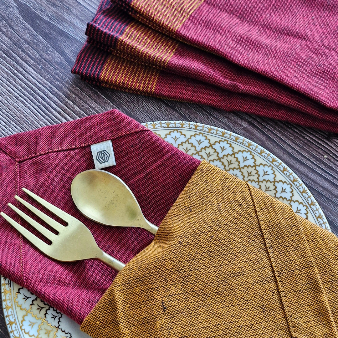 Cotton Table Napkins in Serene Sunset by The Yard House, set of 4, featuring bold colors and geometric patterns.
