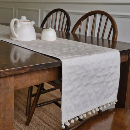 Dholpur Beige Reversible Runner by The Yard House, featuring geometric patterns in neutral tones, available for 4, 6, or 8...