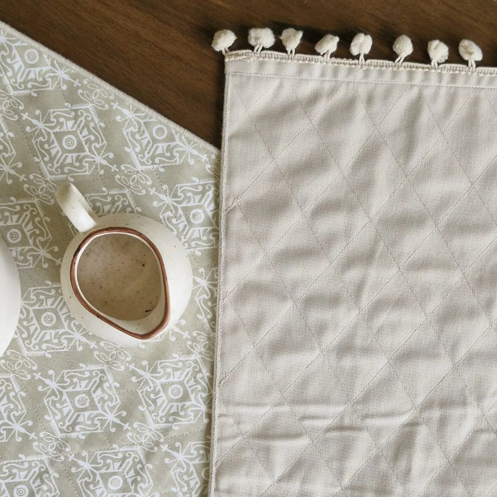 Dholpur Beige Reversible Runner by The Yard House, featuring geometric patterns in neutral tones, available for 4, 6, or 8...