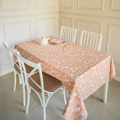 Dusty Rose Tablecloth by The Yard House, 60”x60” square size, featuring floral designs in a monochrome palette.