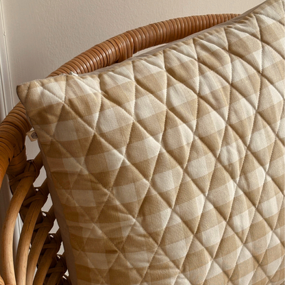 Beige checks cushion cover by The Yard House, available in square sizes 16"x16" and 18"x18", perfect for outdoor and indoo...