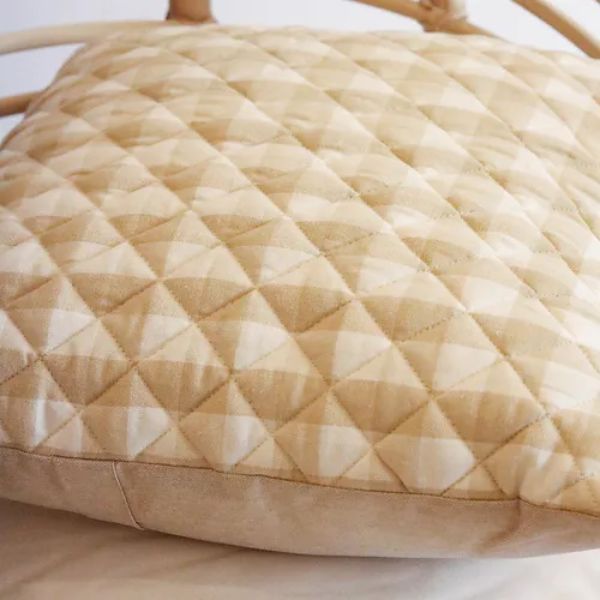 Beige checks cushion cover by The Yard House, available in square sizes 16"x16" and 18"x18", perfect for outdoor decor.