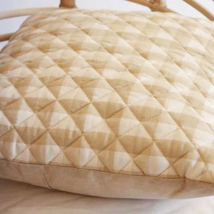 Beige checks cushion cover by The Yard House, available in square sizes 16"x16" and 18"x18", perfect for outdoor decor.