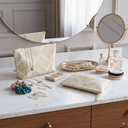 Handy Zip Pouches in Golden Citrine by The Yard House, perfect for organizing essentials, featured in vibrant yellow color.