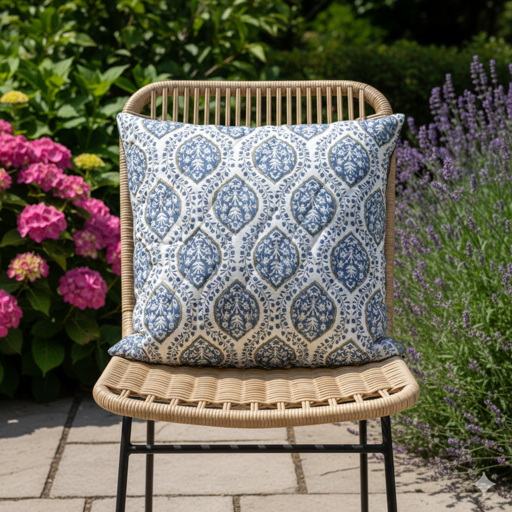 Morning Dew Cushion Cover by The Yard House in cobalt blue, 18"x18", featuring geometric patterns and minimalist prints fo...