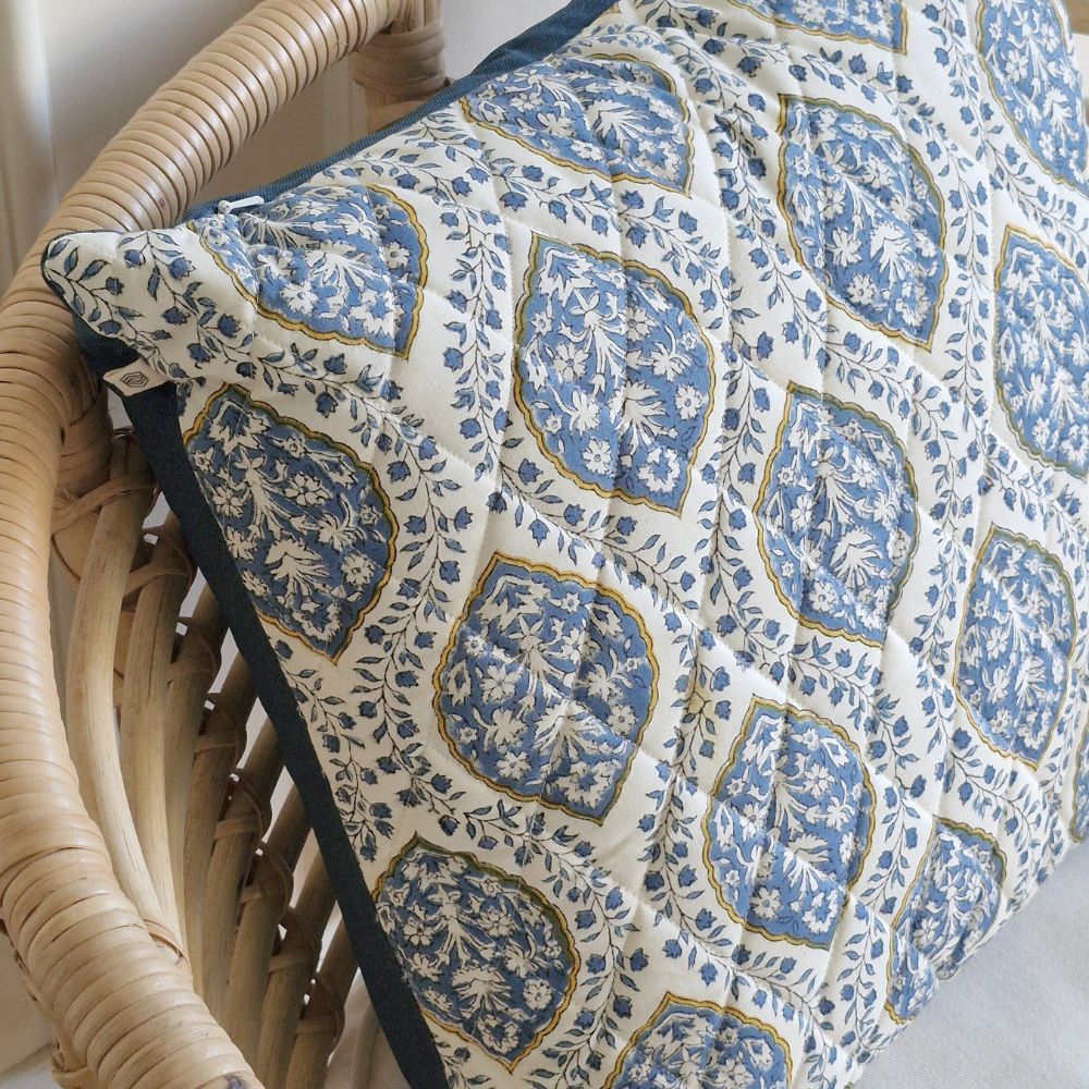 Morning Dew Cushion Cover by The Yard House in cobalt blue, 18"x18", featuring geometric patterns and minimalist prints fo...