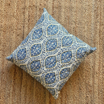 Morning Dew Cushion Cover by The Yard House in cobalt blue, 18"x18", featuring geometric patterns and minimalist prints fo...