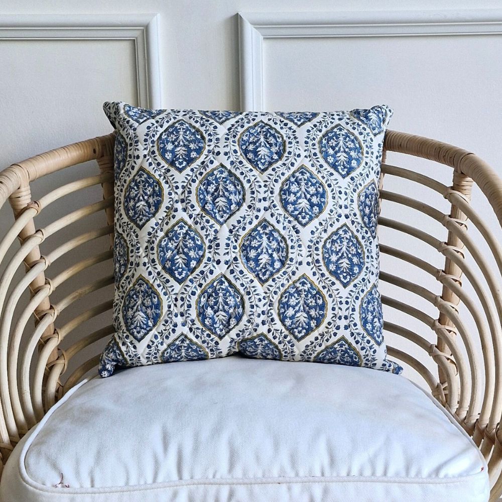 Morning Dew Cushion Cover by The Yard House in cobalt blue, 18"x18", featuring geometric patterns and minimalist prints fo...