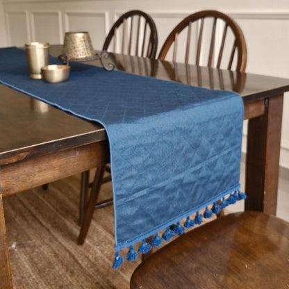 Morning Dew Reversible Runner by The Yard House in Blue Grey, 80"x14", features abstract geometric patterns and traditiona...