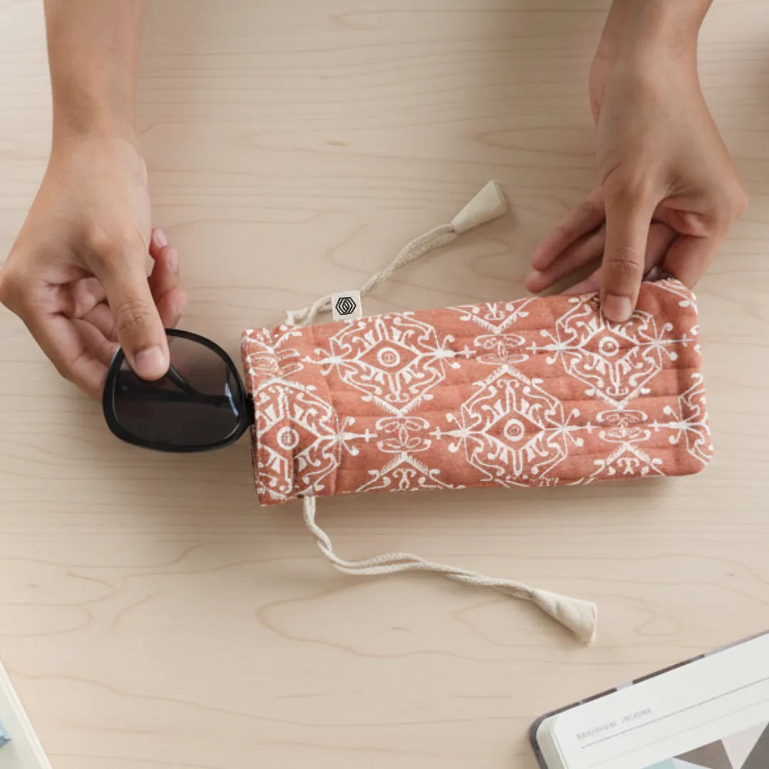 Agra Red Optical Pouch by The Yard House, regular size 9” x 4”, stylish bag for new arrivals and everyday use.