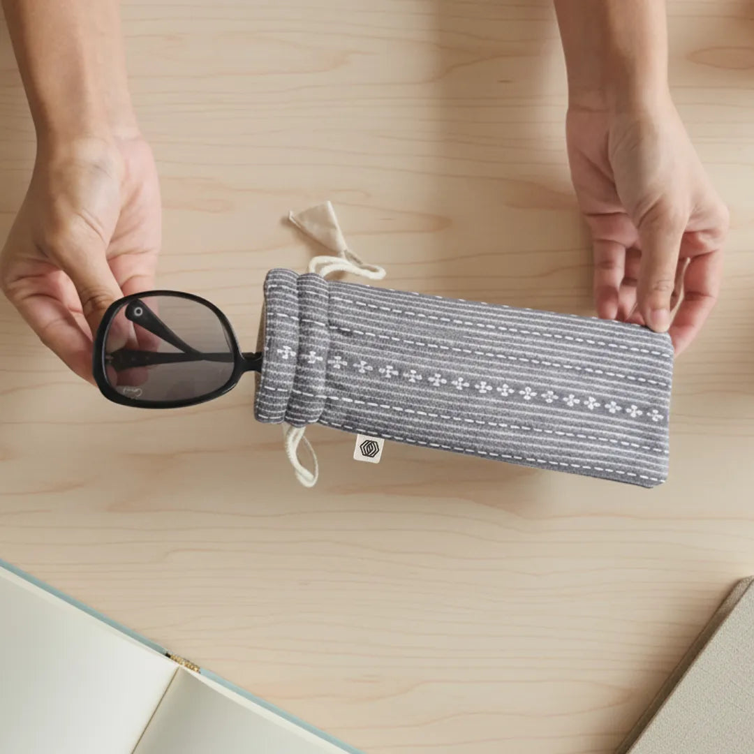 Optical Pouch in Woven Winter Grey by The Yard House, available in Regular (9"x4") and Compact (8"x3") sizes.