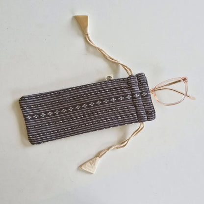 Optical Pouch in Woven Winter Grey by The Yard House, available in Regular (9" x 4") and Compact (8" x 3") sizes.
