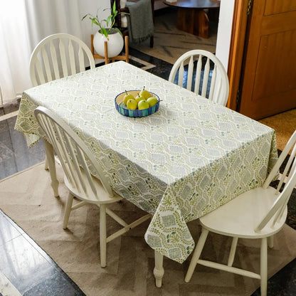 Riverside Tablecloth by The Yard House in Blue Green, 4 Seater Rectangle (48"x72"), featuring geometric patterns and neutr...