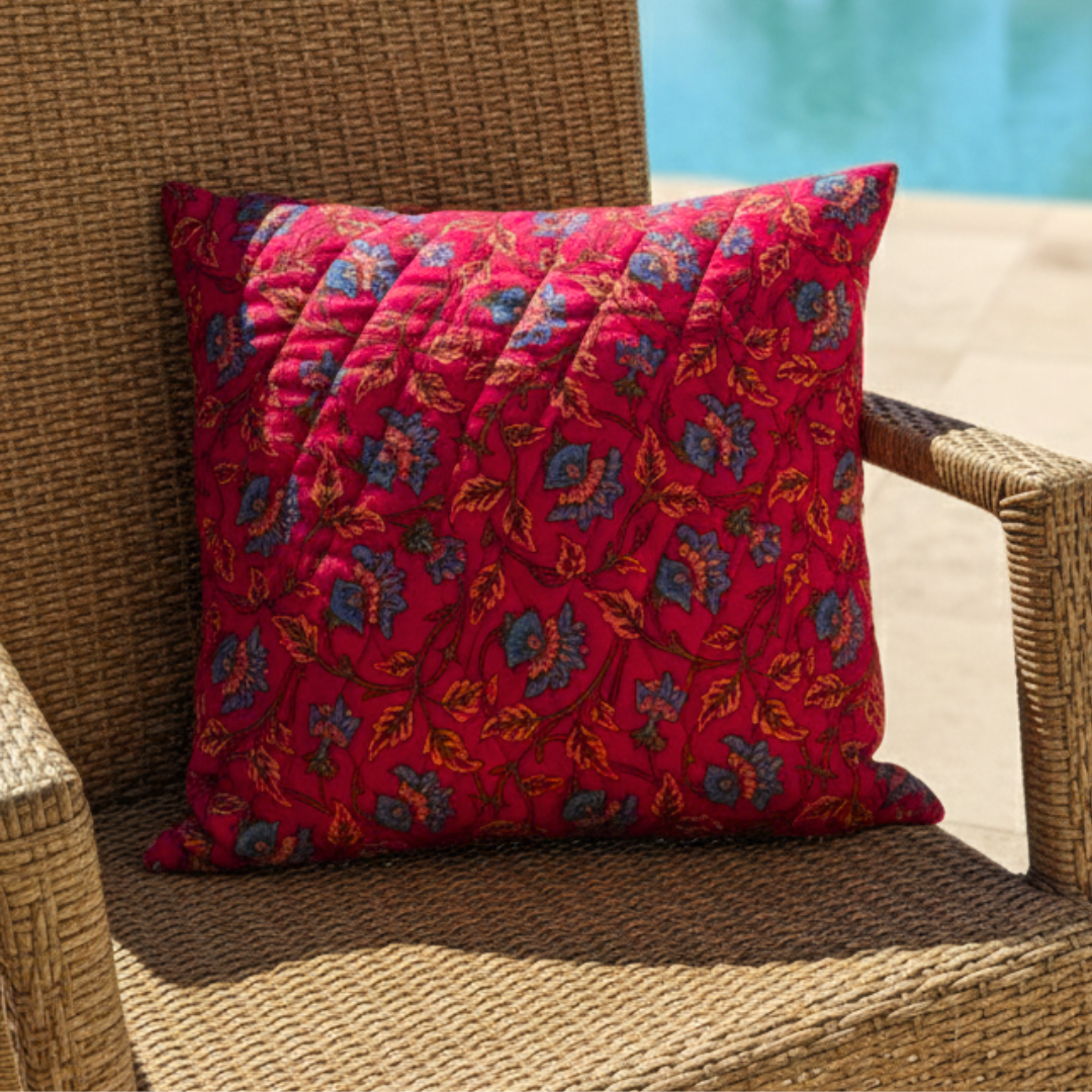 Royal Fuschia Cushion Cover by The Yard House, 16"x16", featuring bold floral designs and nature-inspired prints for outdo...