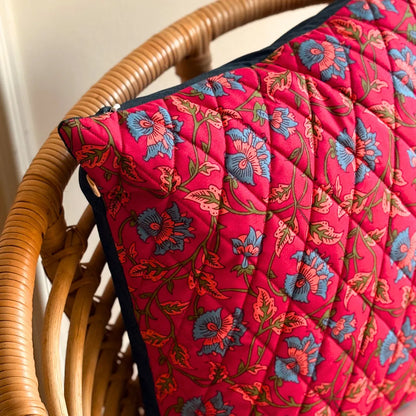 Royal Fuschia Cushion Cover by The Yard House, bold floral design in vibrant fuschia, available in 16"x16" and 18"x18".