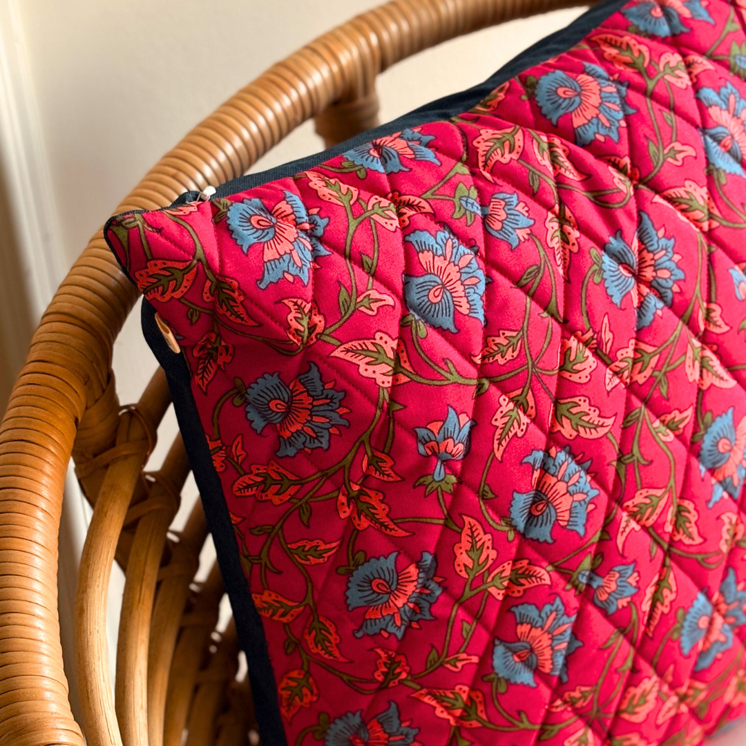 Royal Fuschia Cushion Cover by The Yard House, 16"x16", featuring bold floral designs and nature-inspired prints for outdo...