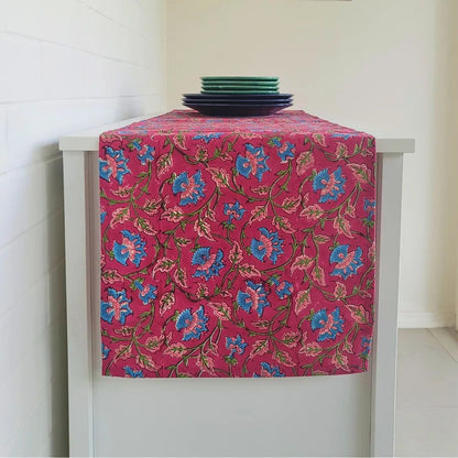 Royal Fuschia Runner by The Yard House, a vibrant floral table runner in bold fuschia, available in sizes for 4, 6, and 8 ...