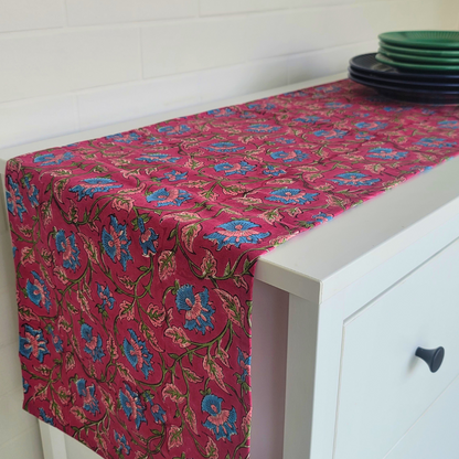 Royal Fuschia Runner by The Yard House, a vibrant floral table runner in bold fuschia, available in sizes for 4, 6, and 8 ...