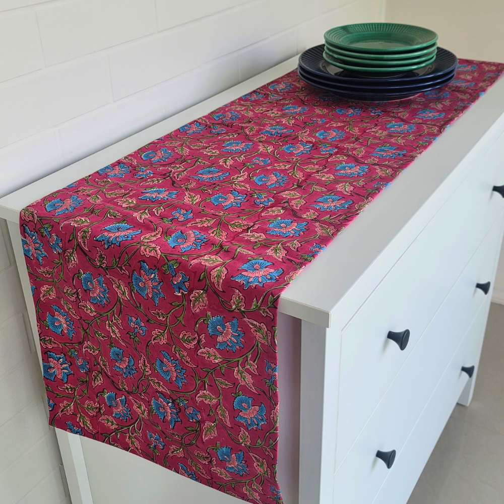 Royal Fuschia Runner by The Yard House, a vibrant floral table runner in bold fuschia, available in sizes for 4, 6, and 8 ...