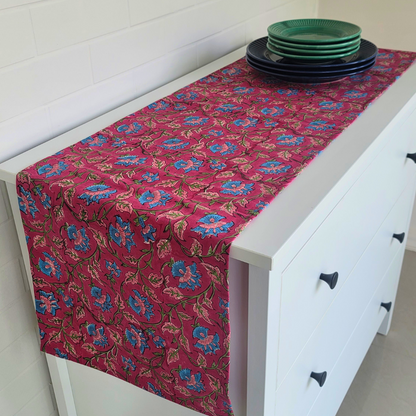 Royal Fuschia Runner by The Yard House, a vibrant floral table runner in bold fuschia, available in sizes for 4, 6, and 8 ...