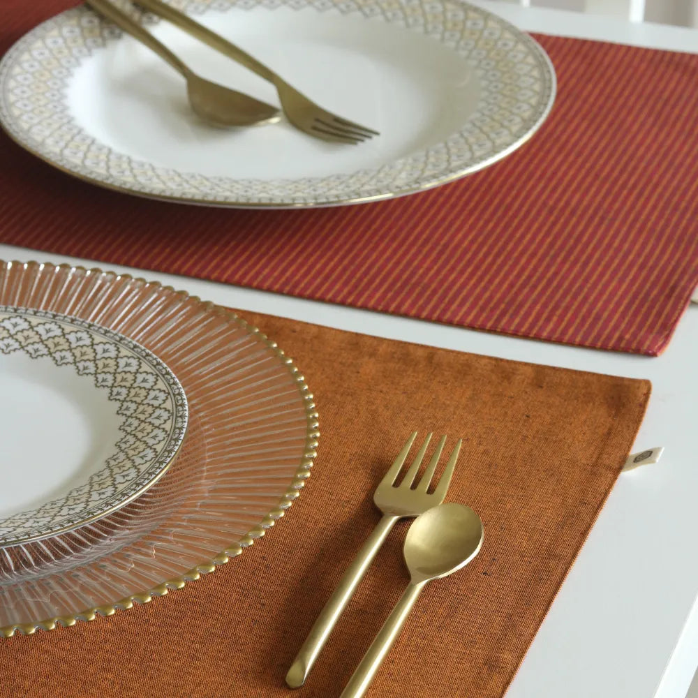 Serene Sunset Placemats by The Yard House in vibrant orange, set of 4 rectangular (12" x 17"), featuring bold colors and g...