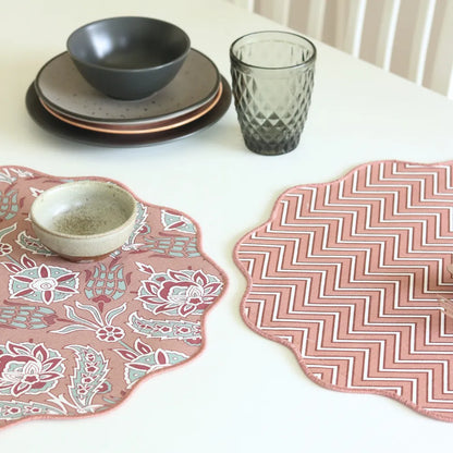 Sweet Onion Placemats by The Yard House in pink, set of 4 rectangular (12" x 17"), featuring bold colors and abstract patt...