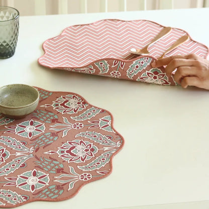 Sweet Onion Placemats by The Yard House in pink, set of 4 rectangular (12" x 17"), featuring bold colors and abstract patt...
