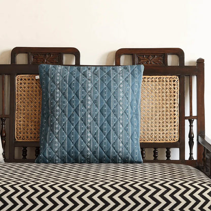 Aegean Blue Woven Cushion Cover from The Yard House, 16"x16", featuring bold geometric patterns from the Bhujodi Collection.
