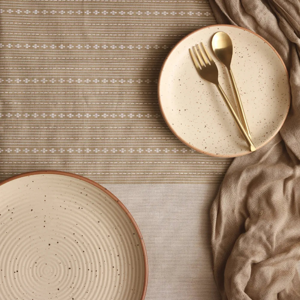 Woven Desert Sand Tablecloth by The Yard House in neutral tones, available in square, round, and rectangle sizes. Perfect ...