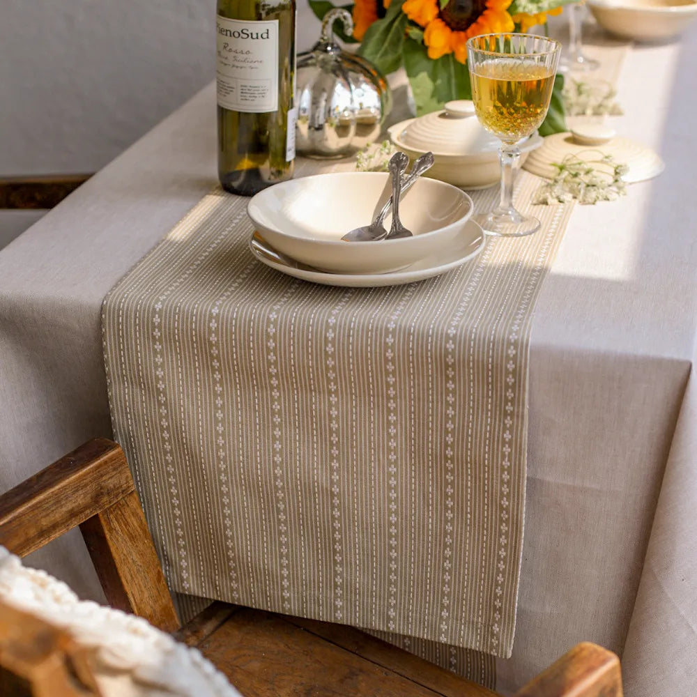 Woven Desert Sand Tablecloth by The Yard House in neutral tones, available in square, round, and rectangle sizes. Perfect ...