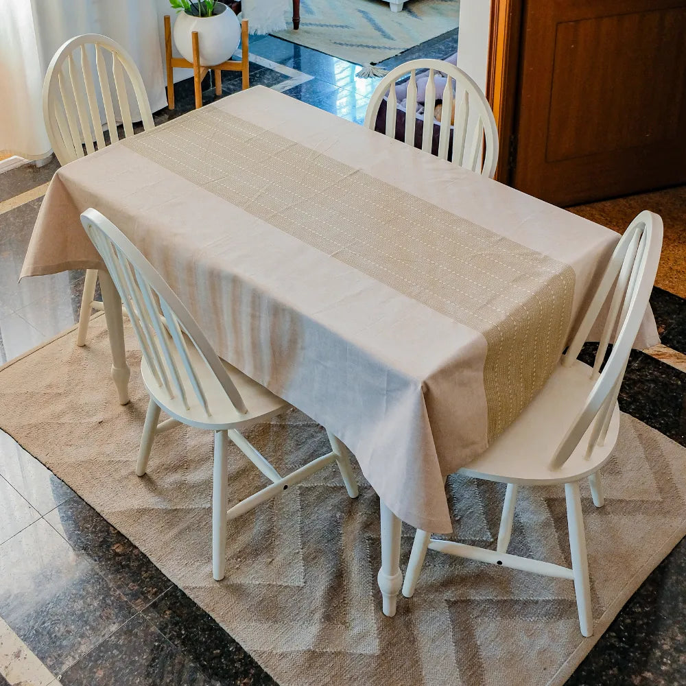 Woven Desert Sand Tablecloth by The Yard House in neutral tones, available in square, round, and rectangle sizes. Perfect ...