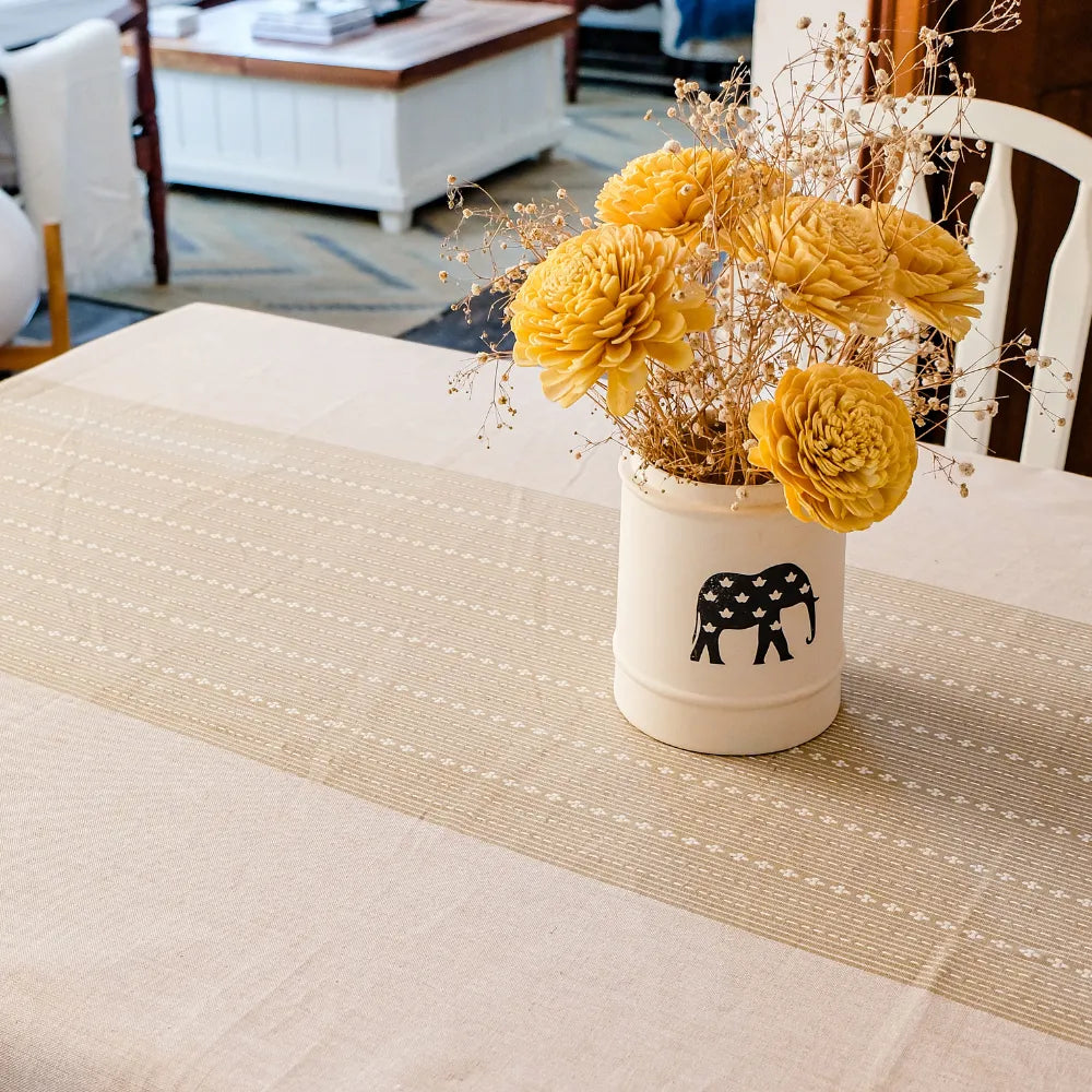 Woven Desert Sand Tablecloth by The Yard House in neutral tones, available in square, round, and rectangle sizes. Perfect ...