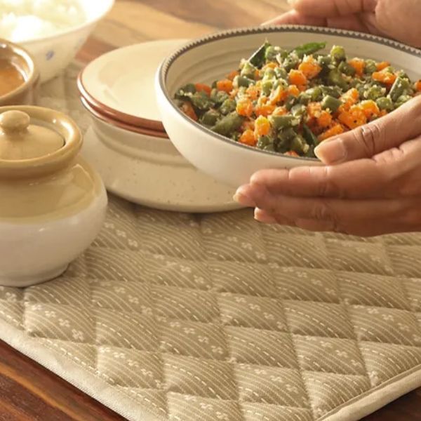 Woven Desert Sand Tablepad by The Yard House, 15"x15", featuring a minimalist design in neutral tones, perfect for dining ...